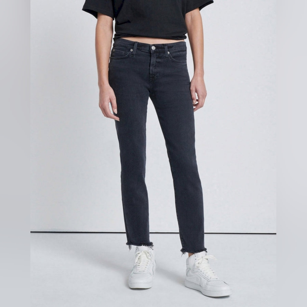 7 For All Mankind Roxanne Ankle Raw Hem Black Jeans